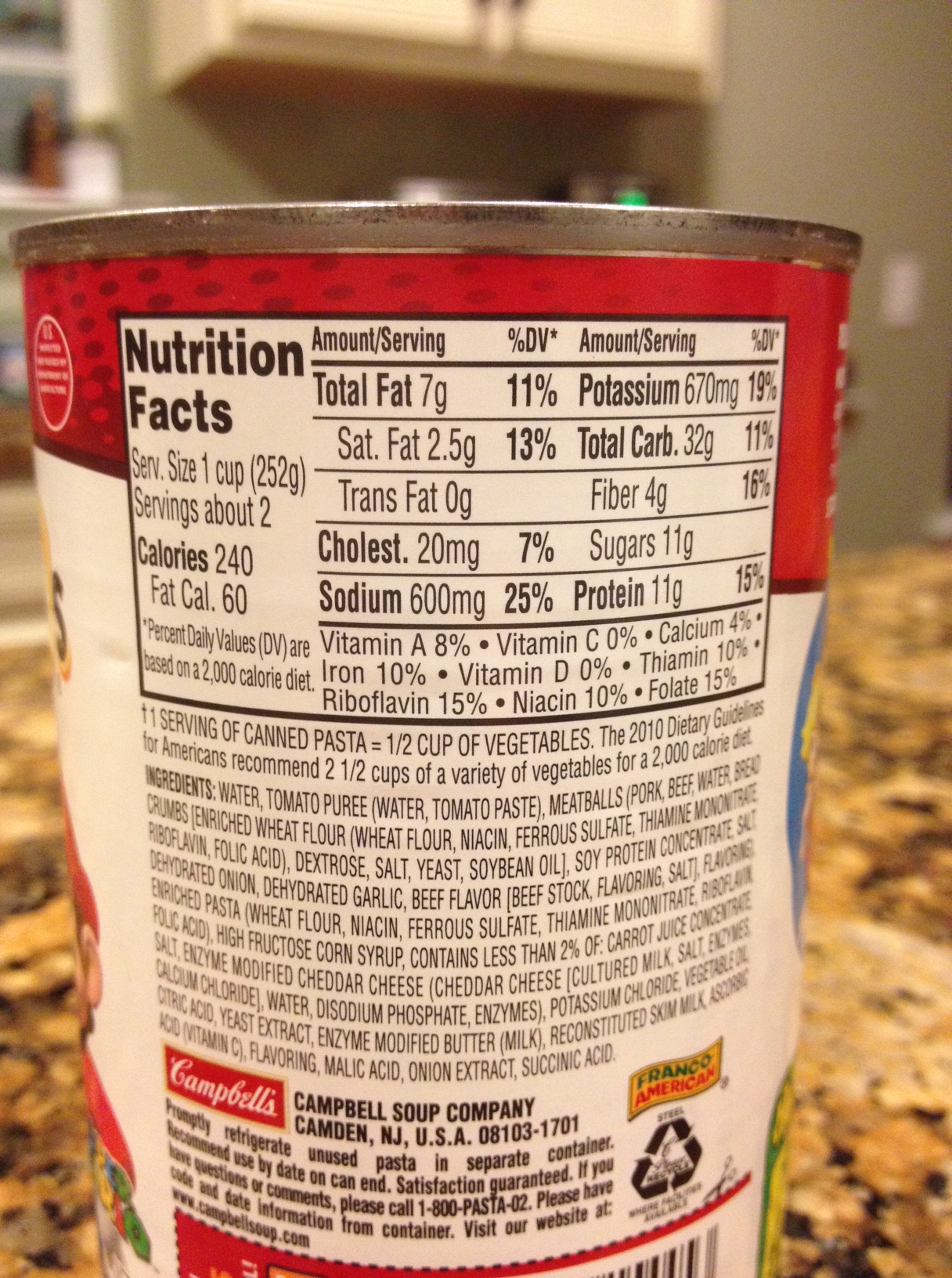 30 Spaghettios With Meatballs Nutrition Label Labels Database